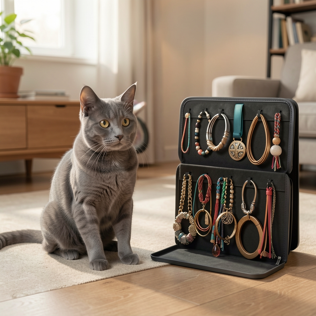 Transportadora rígida grafito para mascota junto a un organizador de accesorios en un ambiente doméstico